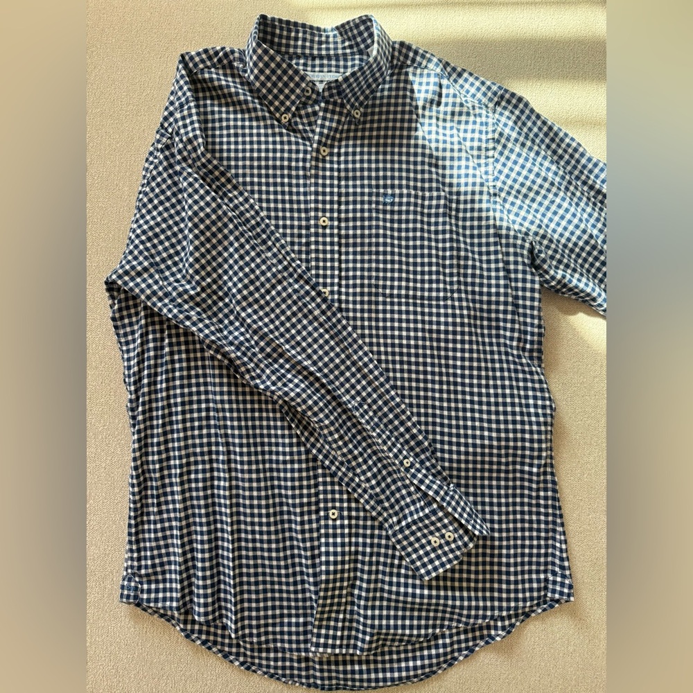 Southern Tide Navy and White Plaid Shirt